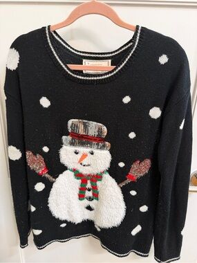 Black Snowman Holiday Sweater - Women's Cozy Knit